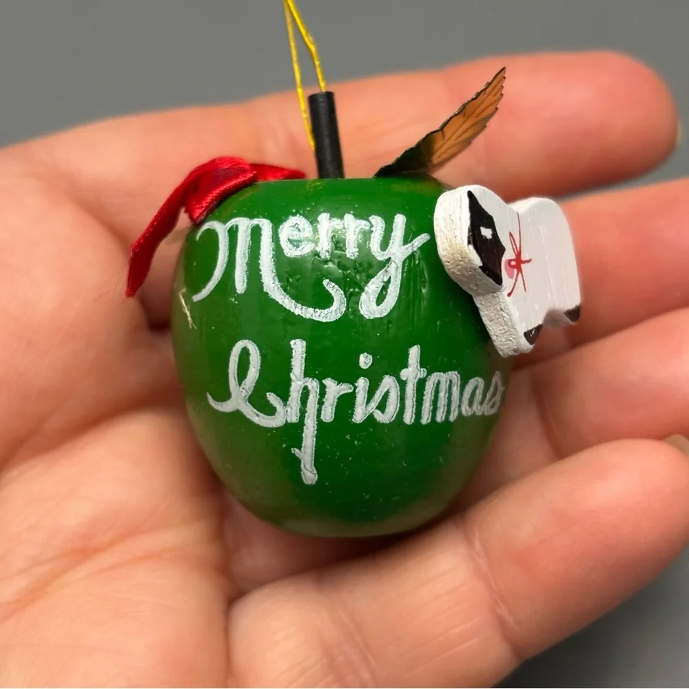 Apple for the Teacher Gift Ornaments Vintage Wooden - Christmas Around the World